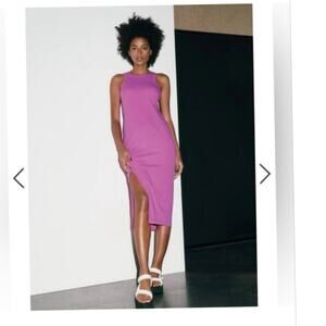 NWT Beyond Yoga Pink Size Small Ease into It Tank Dress Midi Scoop Neck Slit